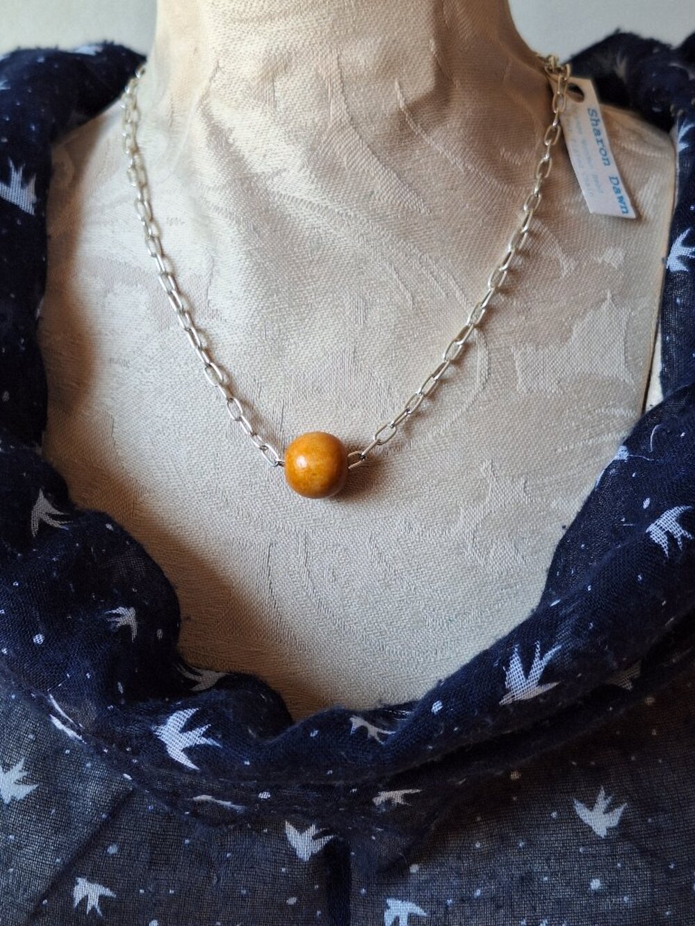 Yellow Wooden Vead Pendant Necklace